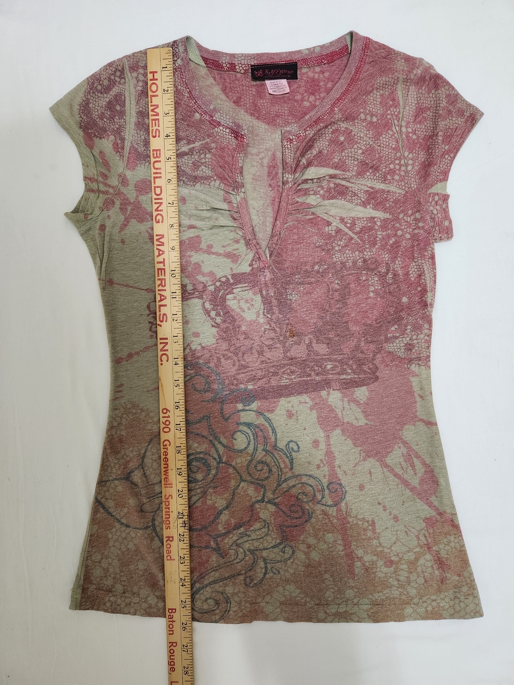 Self Esteem Pink and Olive Graphic Short Sleeve Henley - Picture 5 of 5
